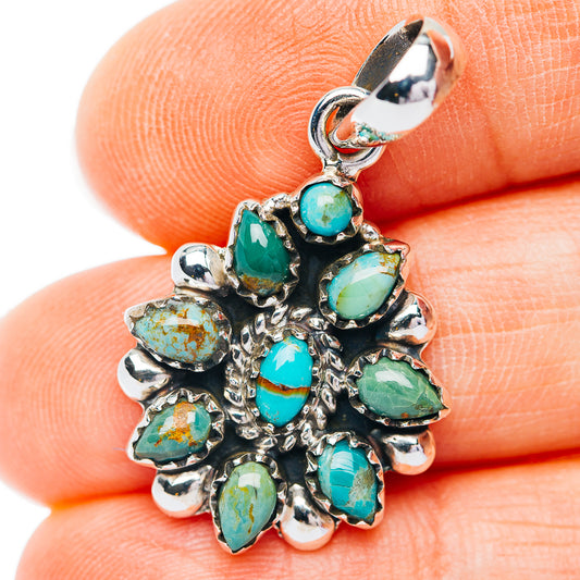Southwestern Style Kingman Turquoise Pendant 1 3/8" (.925 Sterling Silver)