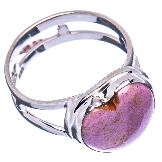 Sterling silver heart ring with purple gemstone bezel, open side view, size 6.75