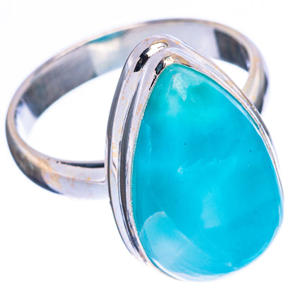 925 sterling silver ring with oval turquoise larimar, curved bezel setting
