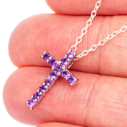 Faceted Amethyst Cross Necklace 18" (925 Sterling Silver) N90067