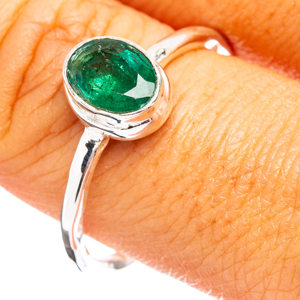 Oval green emerald gemstone set in polished .925 sterling silver ring