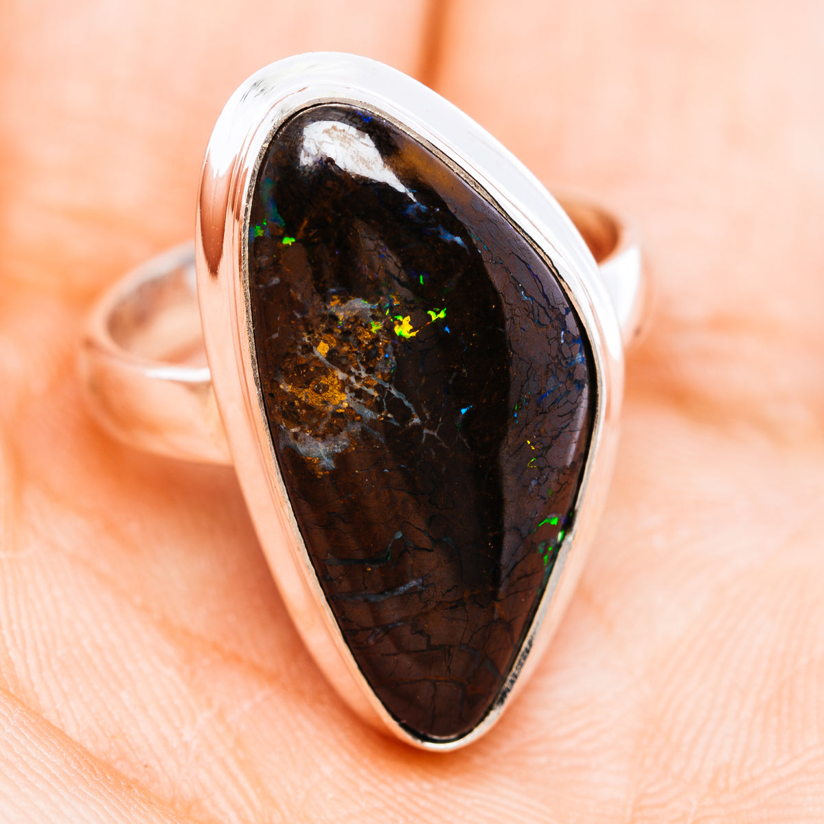 Premium Australian Boulder Opal  Ring Size 7 (.925 Sterling Silver)