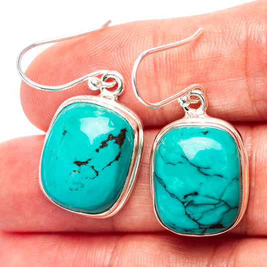 Turquoise oval cabochon drop earrings with .925 sterling silver hooks
