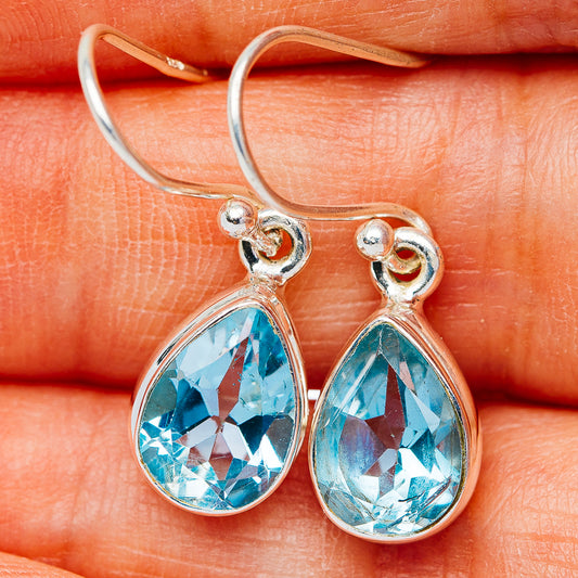 Blue Topaz Earrings 1 1/8" (.925 Sterling Silver)