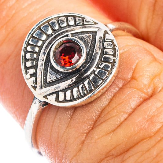 Garnet eye dainty ring, size 6, .925 sterling silver with red gem detail