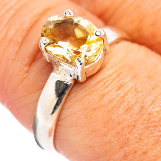 Sterling silver ring with cushion-cut citrine gemstone, size 7.75