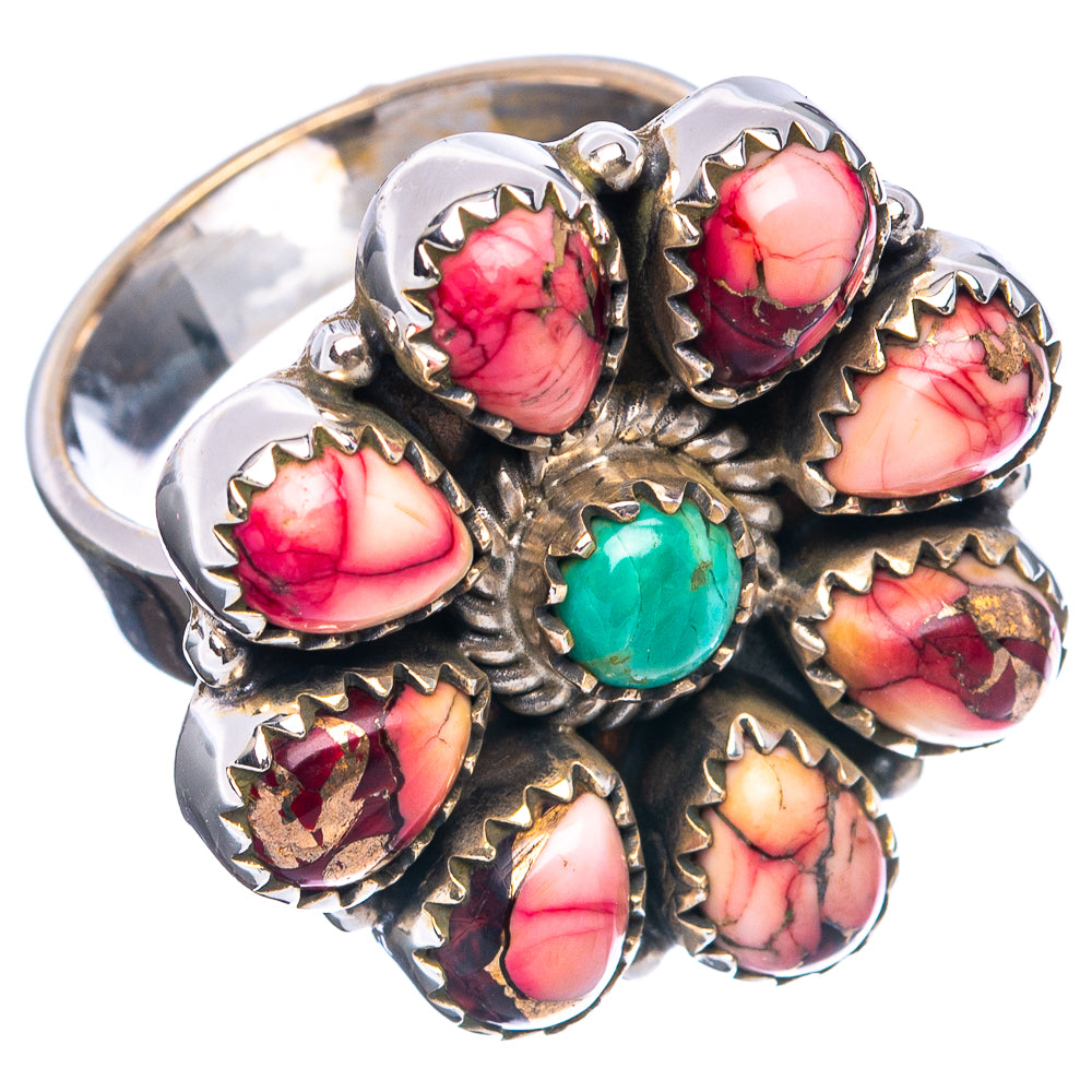 Exclusive Native Style Red Dahlia Turquoise, Mojave Turquoise Ring Size 7 Adjustable (.925 Sterling Silver)