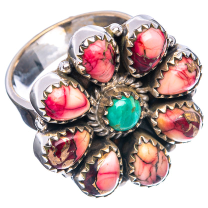 Exclusive Native Style Red Dahlia Turquoise, Mojave Turquoise Ring Size 7 Adjustable (.925 Sterling Silver)