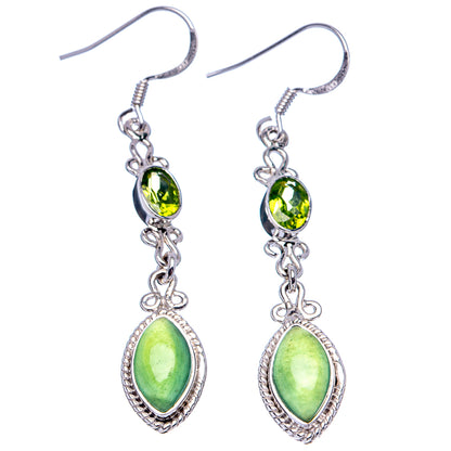 Premium Nephrite Jade, Peridot Earrings 2 1/8" (.925 Sterling Silver)