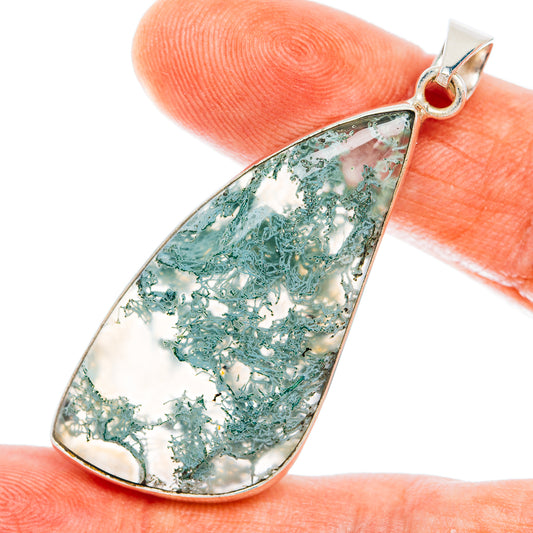 Premium Horse Canyon Green Moss Agate Pendant 2 1/4" (.925 Sterling Silver)