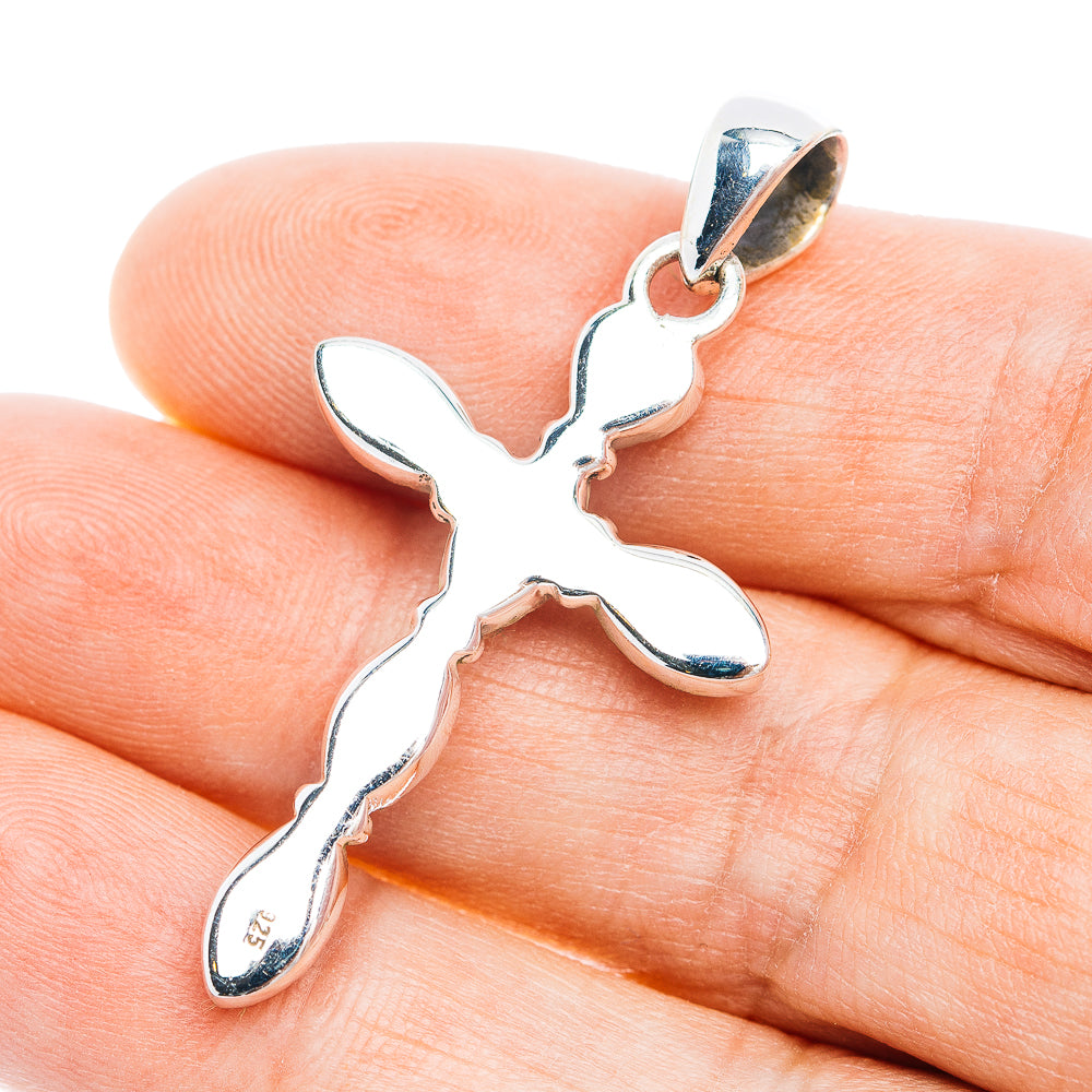 Southwestern Style White Buffalo Turquoise Cross Pendant 1 7/8" (.925 Sterling Silver)
