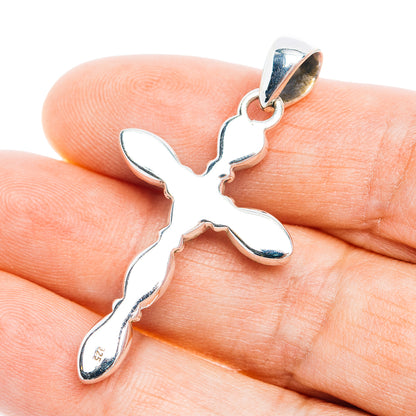 Southwestern Style White Buffalo Turquoise Cross Pendant 1 7/8" (.925 Sterling Silver)
