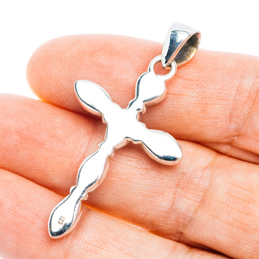 Southwestern Style White Buffalo Turquoise Cross Pendant 1 7/8" (.925 Sterling Silver)