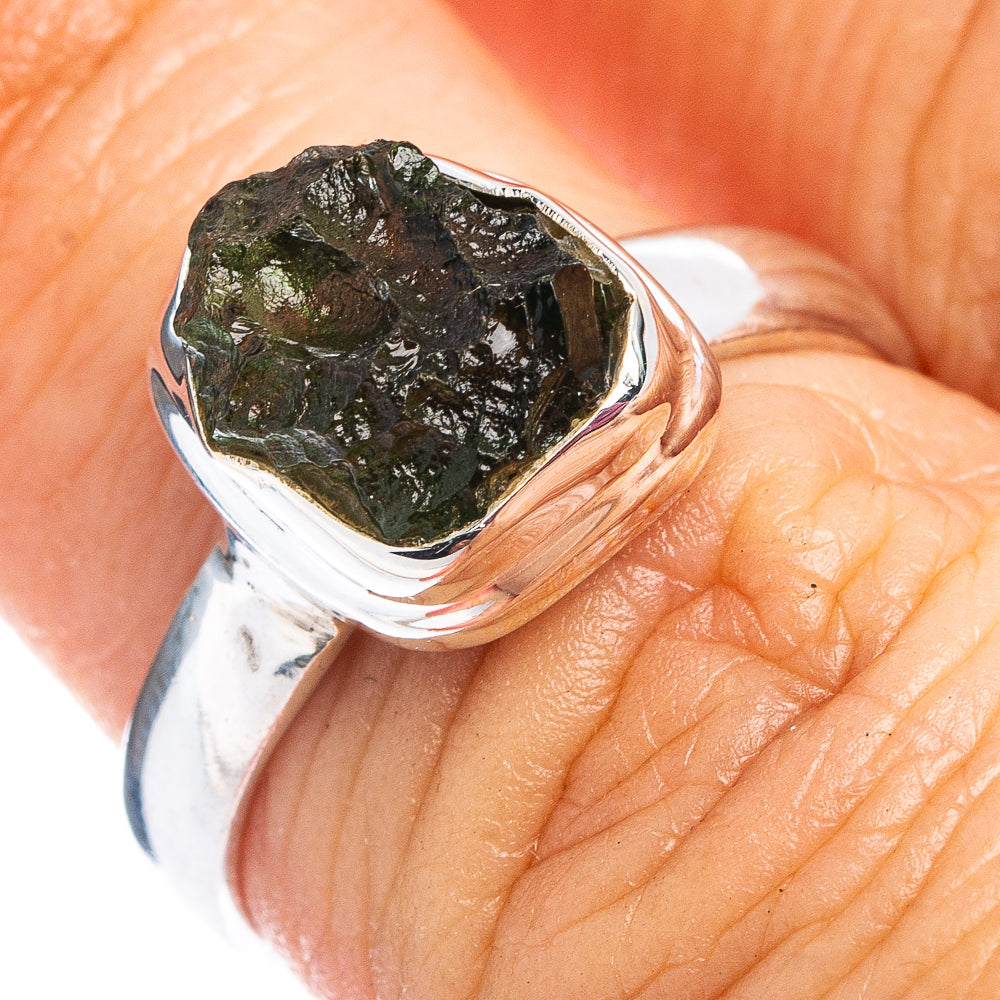 Rare Moldavite Ring Size 6.75 (.925 Sterling Silver)