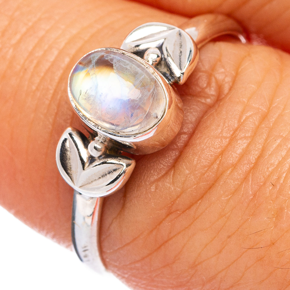 Rainbow Moonstone Dainty Ring Size 7.75 (925 Sterling Silver) R145710
