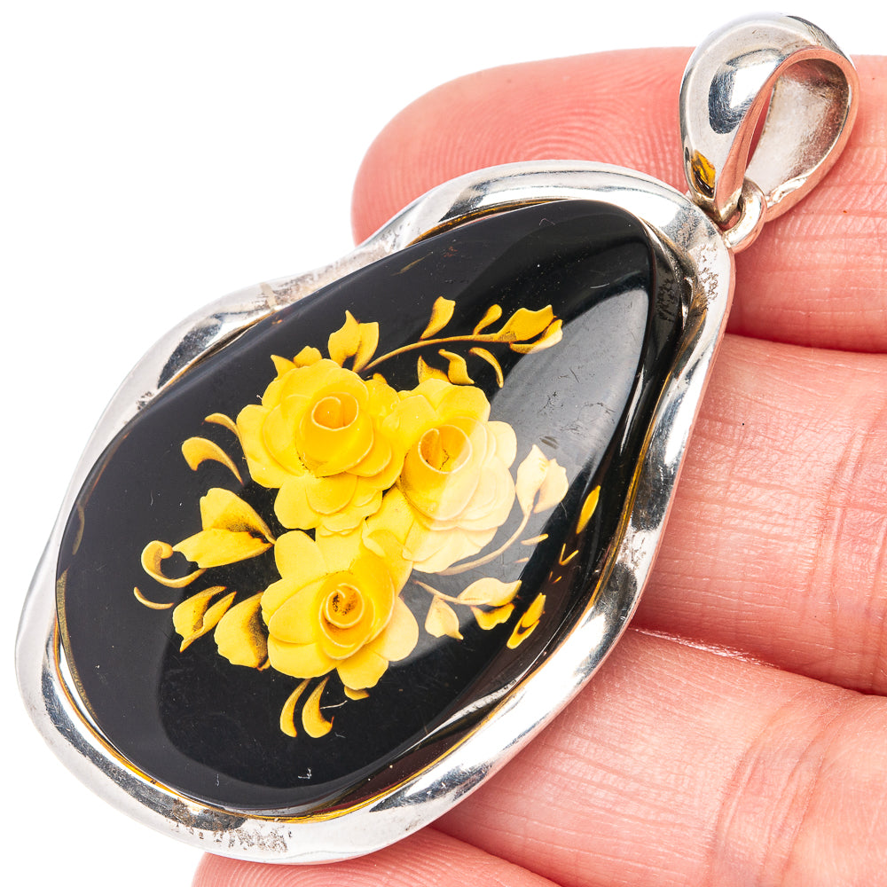 Ana Silver Co Baltic Amber Cameo Pendant 2 1/8" (925 Sterlnig Silver)