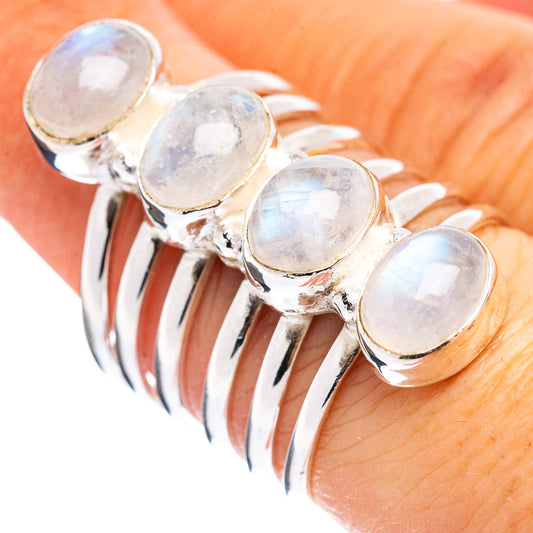 Sterling silver moonstone ring with four oval cabochon gemstones, band view