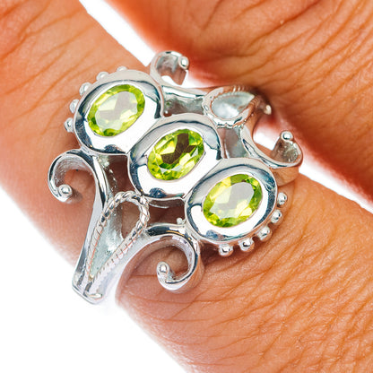 Premium 3-Gemstone Peridot Ring Size 9 (.925 Sterling Silver)