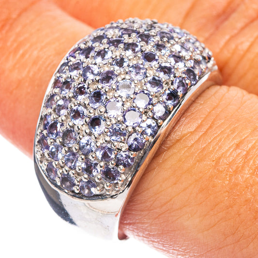 Faceted tanzanite ring in .925 sterling silver with oval purple gemstone cluster top