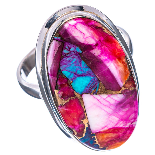 Oval magenta turquoise stone ring with sterling silver band, size 9.5