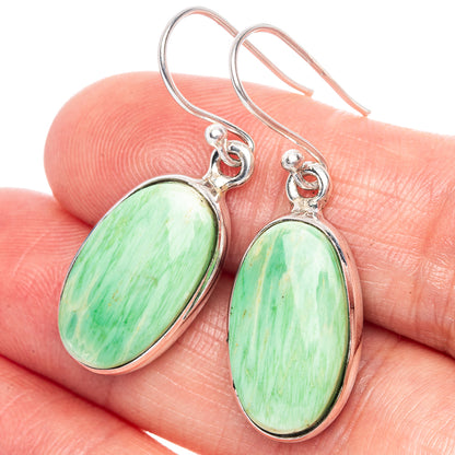 Green oval gemstone drop earrings in 925 sterling silver with lever hooks