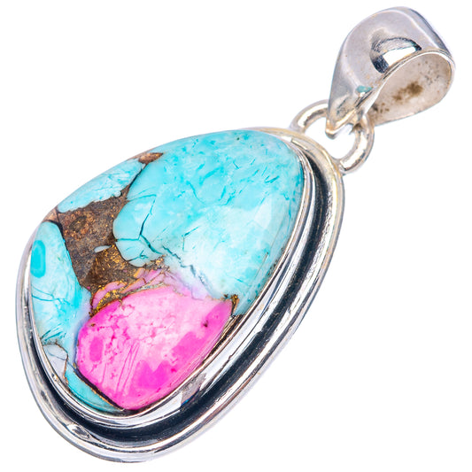 Teardrop sterling silver pendant bail with blue turquoise and vivid pink stone center