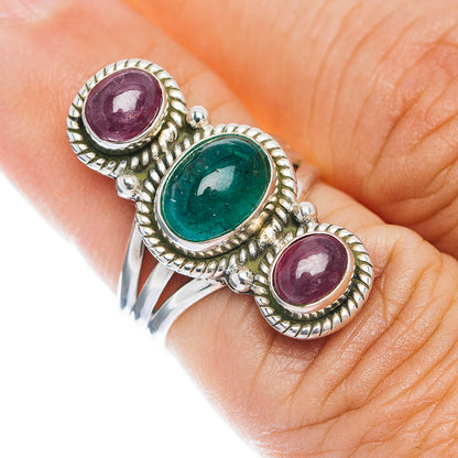 Zambian Emerald, Burmese Ruby Ring Size 6 (.925 Sterling Silver)