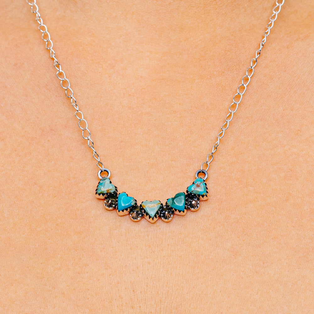 Mojave Turquoise, Honey Dahlia Turquoise Necklace 12 to 19" (.925 Sterling Silver)