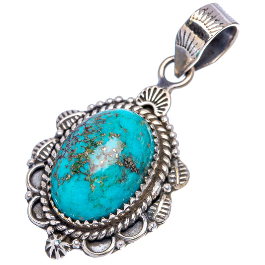 Sterling silver turquoise pendant with oval cabochon and loop bail, side view