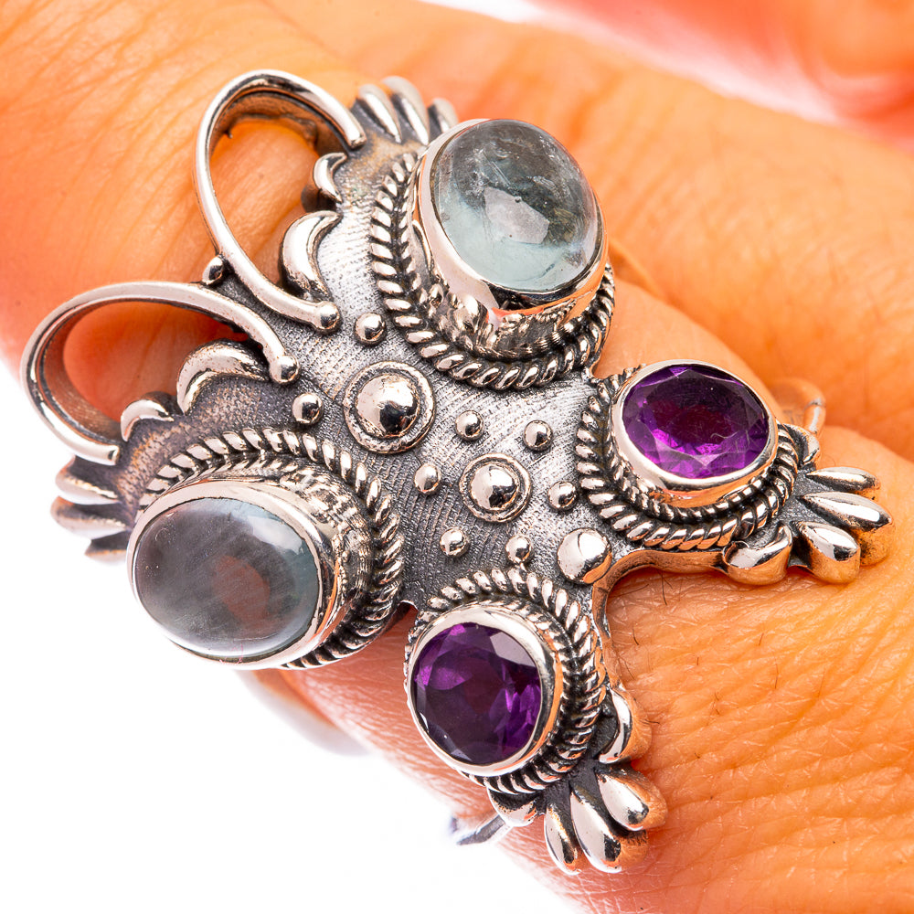 Large Aquamarine, Amethyst Ring Size 7.75 (925 Sterling Silver) R141072