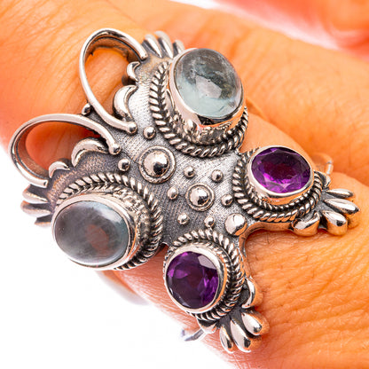 Large Aquamarine, Amethyst Ring Size 7.75 (925 Sterling Silver) R141072