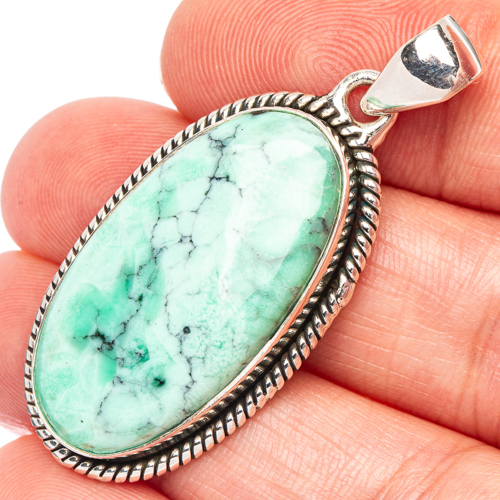 925 sterling silver Variscite pendant with oval turquoise stone and ornate bezel
