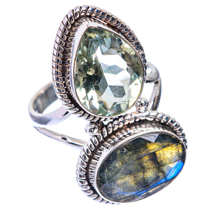 Large Labradorite, Green Amethyst Ring Size 7.75 (925 Sterling Silver) R141374