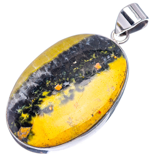 Bumblebee jasper oval pendant in .925 sterling silver, yellow and black stone with bail