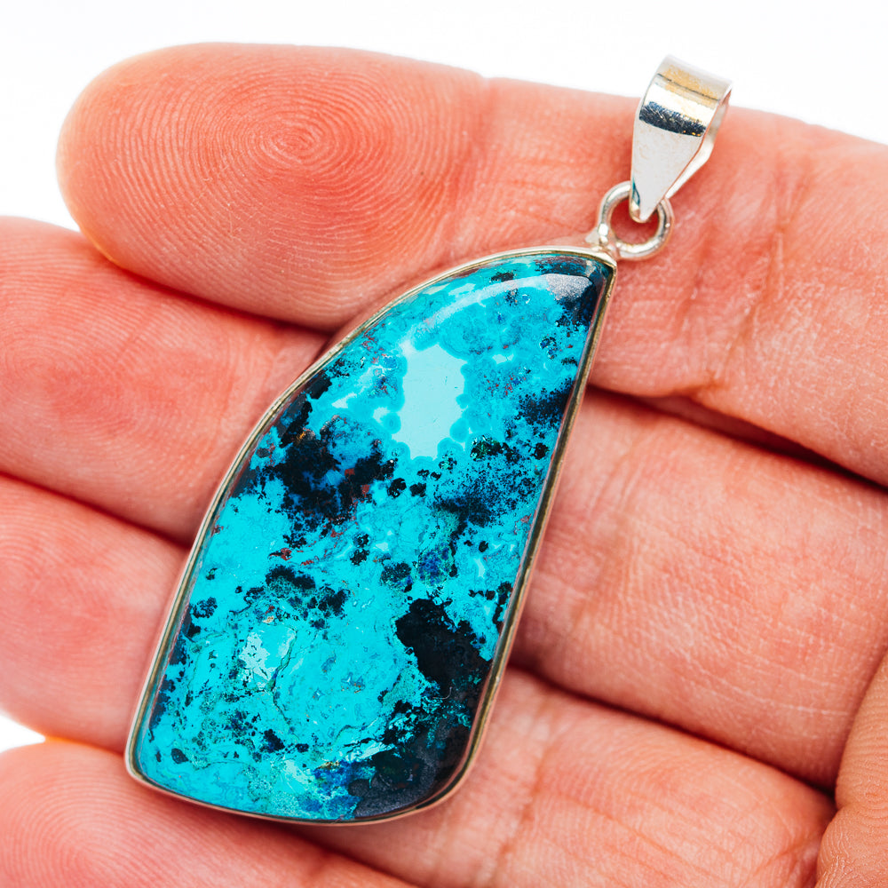Turquoise shattuckite pendant with teardrop sterling silver bezel