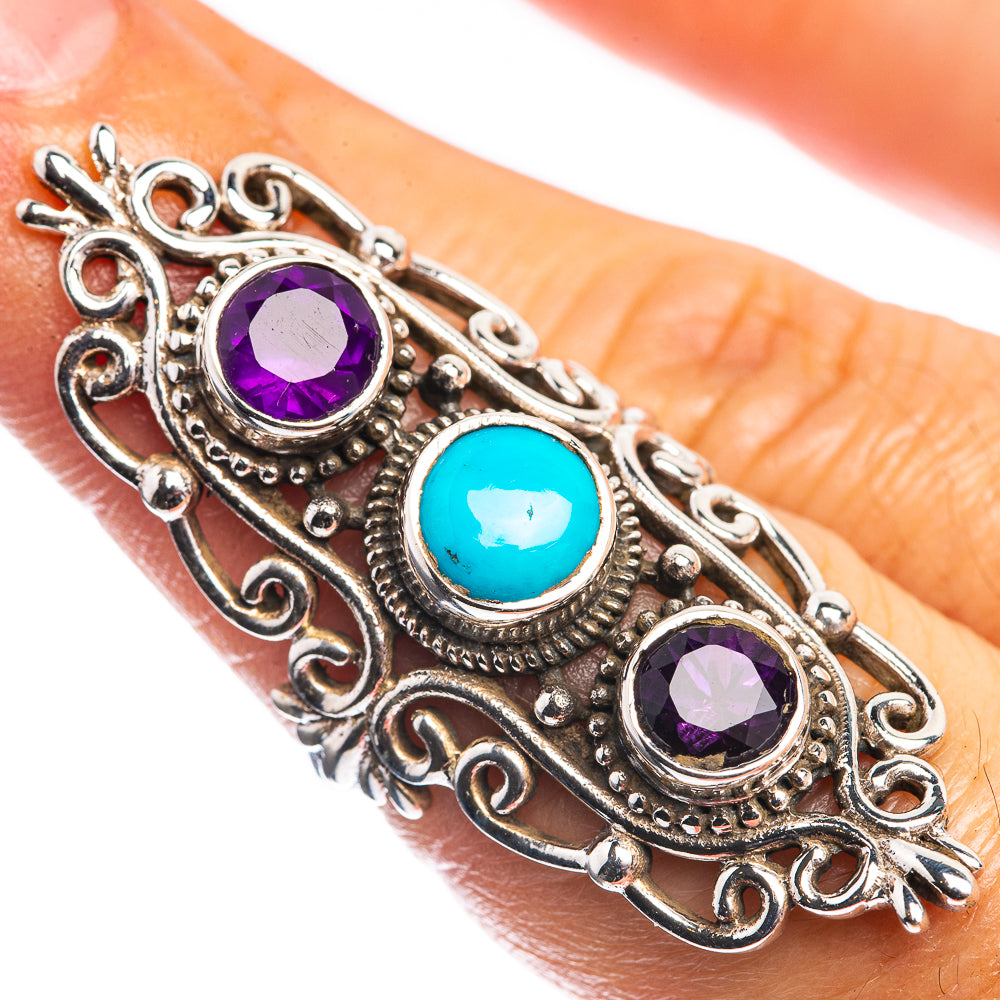 Large Sleeping Beauty Turquoise, Amethyst 925 Sterling Silver Ring Size 5.75