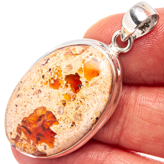 Oval fire opal pendant in .925 sterling silver, vivid orange-red stone on bail