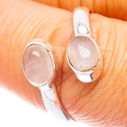 Adjustable rose quartz oval bezel ring in 925 sterling silver, two stones