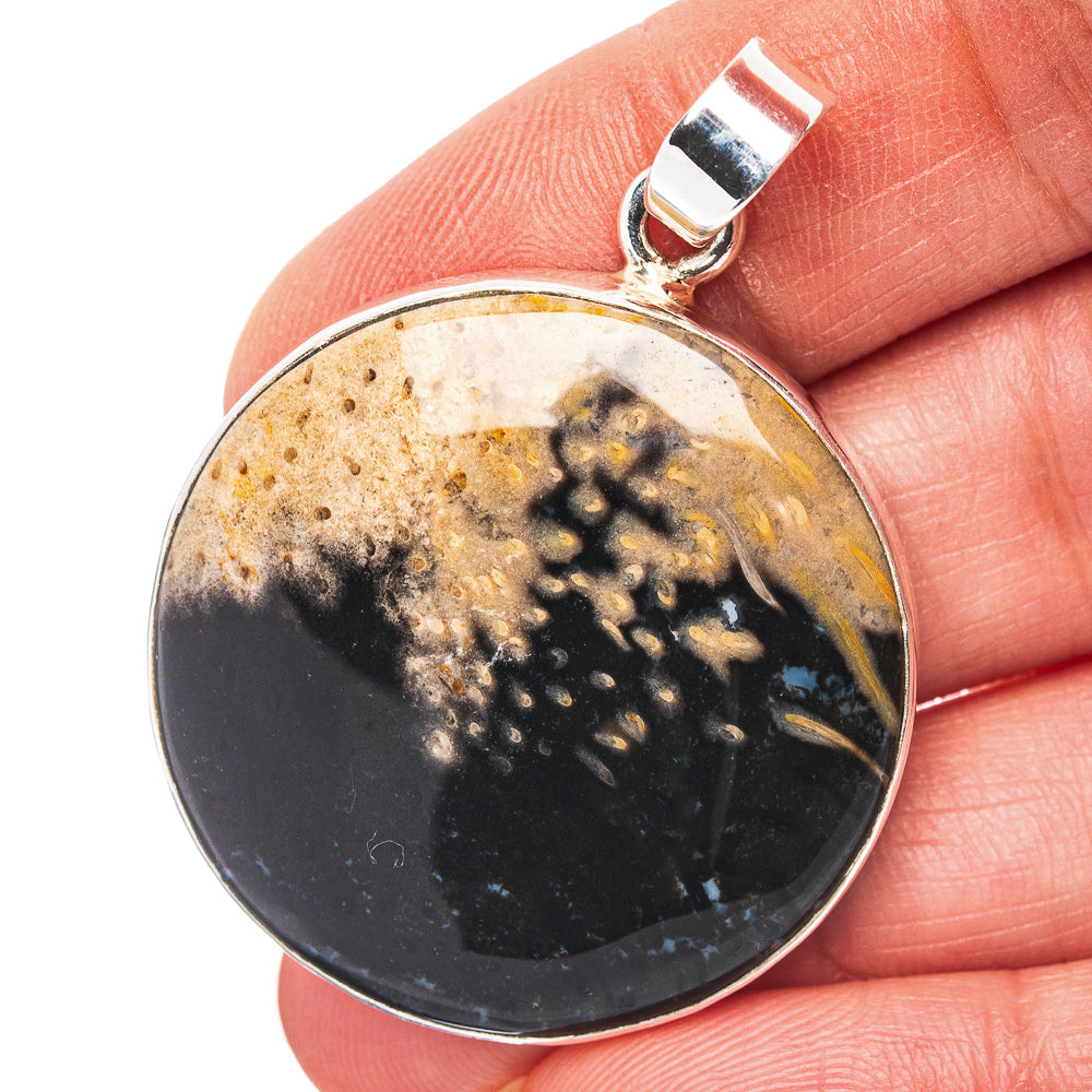 Palm Root Agate Pendant 1 3/4" (.925 Sterling Silver)