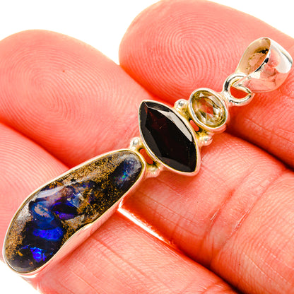 Boulder Opal, Black Onyx, Citrine 925 Sterling Silver Pendant 2" (925 Sterling Silver) PD38346