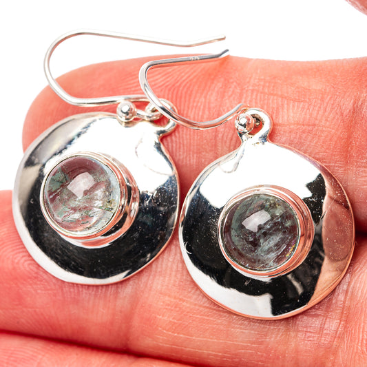 Sterling silver aquamarine drop earrings, round bezel with light blue stone