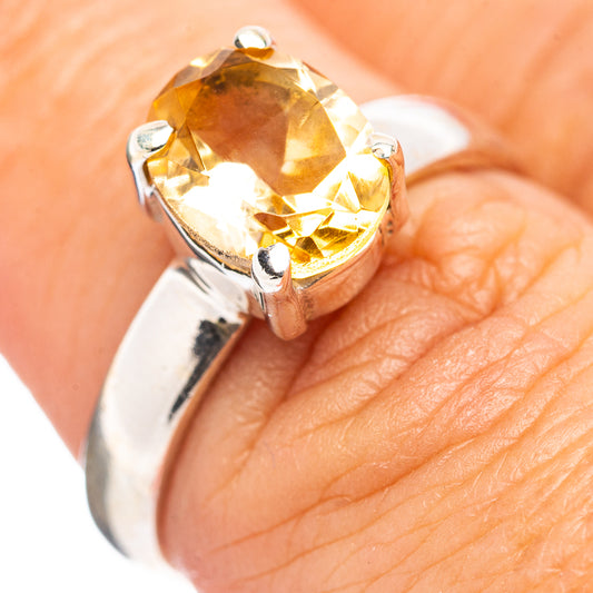 Sterling silver citrine ring with large cushion-cut yellow gemstone, size 6.75