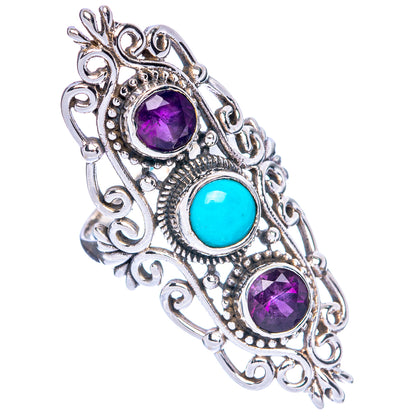 Large Larimar, Amethyst Ring Size 8 (925 Sterling Silver) R144490