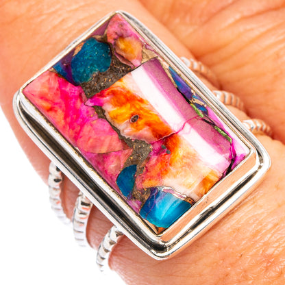 Pink Dahlia Mohave Turquoise Ring Size 7.75 (.925 Sterling Silver)