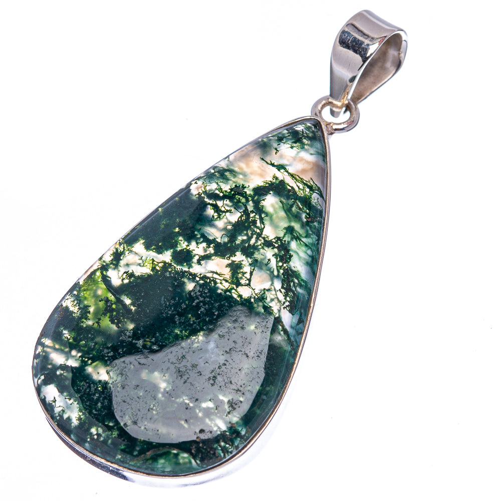 Green Moss Agate Pendant 2 1/4" (.925 Sterling Silver)