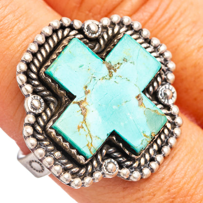 Southwestern Style Mojave Turquoise Cross Ring Size 8 Adjustable (.925 Sterling Silver)