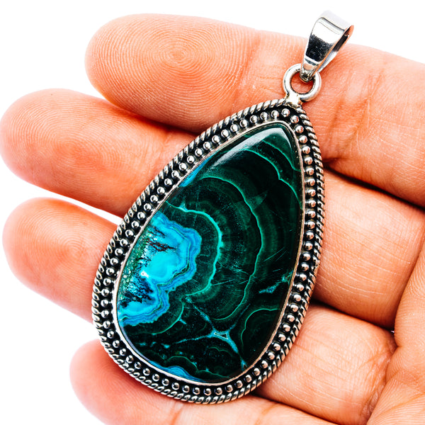 Chrysocolla In Malachite Pendant 2 1/2" (.925 Sterling Silver)