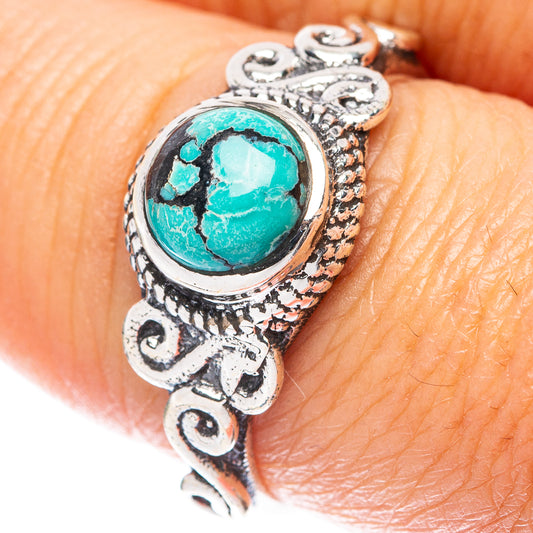 Tibetan Turquoise Dainty Ring Size 7.75 (925 Sterling Silver) R5869