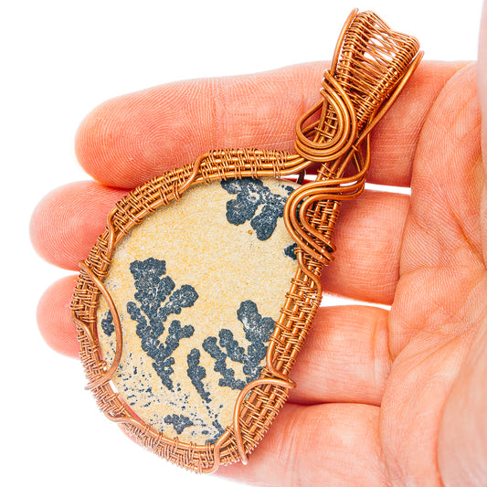 Psilomelane Dendrite Wire Wrap Pendant 3 1/8" (Copper)