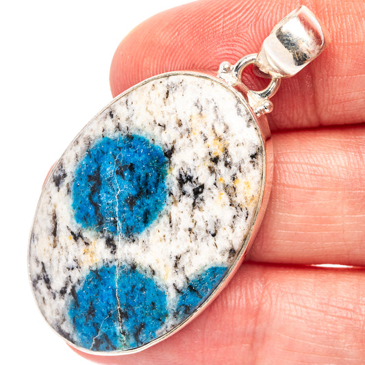 Oval K2 blue azurite pendant in .925 sterling silver with blue cabochon stone